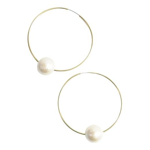 Large cotton pearl hoop earrings by Anq 